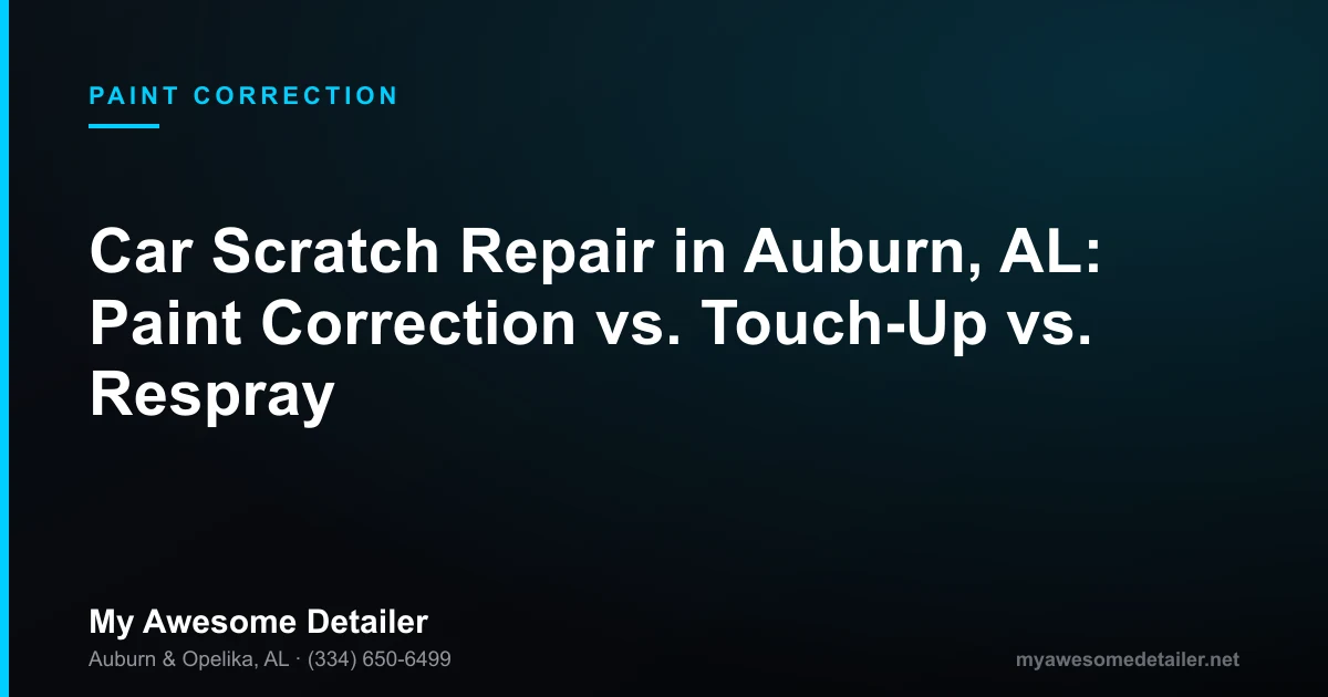 Car scratch repair in Auburn AL comparing paint correction, touch-up paint, and full respray options at My Awesome Detailer, Opelika AL