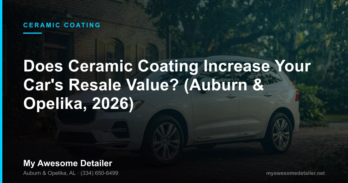 Ceramic coating and car resale value in Auburn AL, glossy protected paint on a vehicle detailed by My Awesome Detailer, Opelika AL