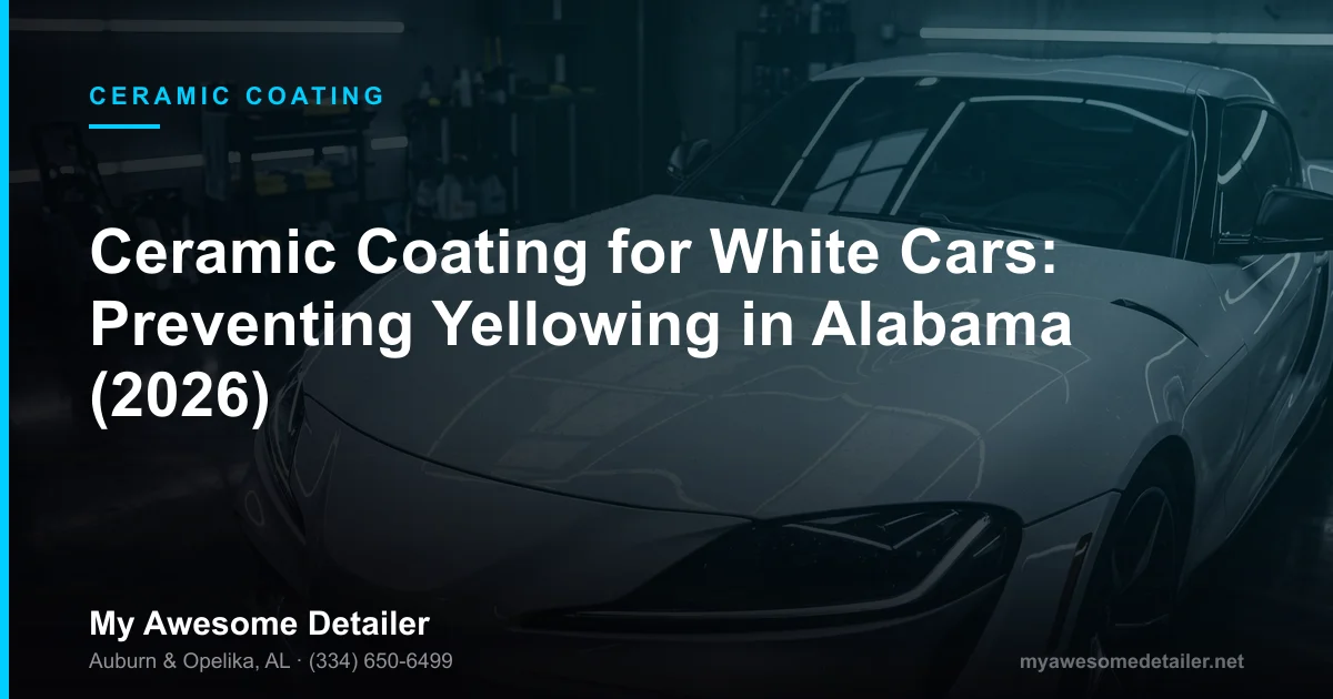 Ceramic coated white car with bright, UV-protected finish at My Awesome Detailer in Opelika Alabama after full paint correction