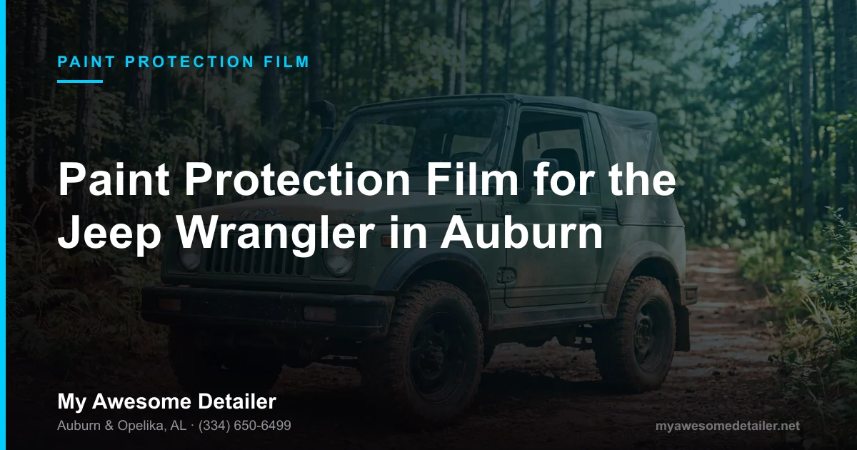 PPF for the Jeep Wrangler, boxy off-road 4x4 on a red clay trail, paint protection film and rock chip protection, My Awesome Detailer, Opelika AL