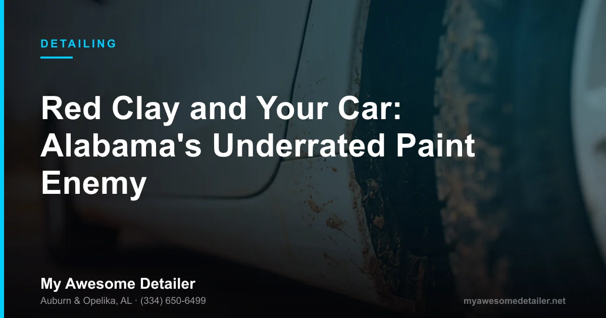 Red clay stains on car paint and Alabama red dirt on a white car's rocker panel, My Awesome Detailer, Opelika AL