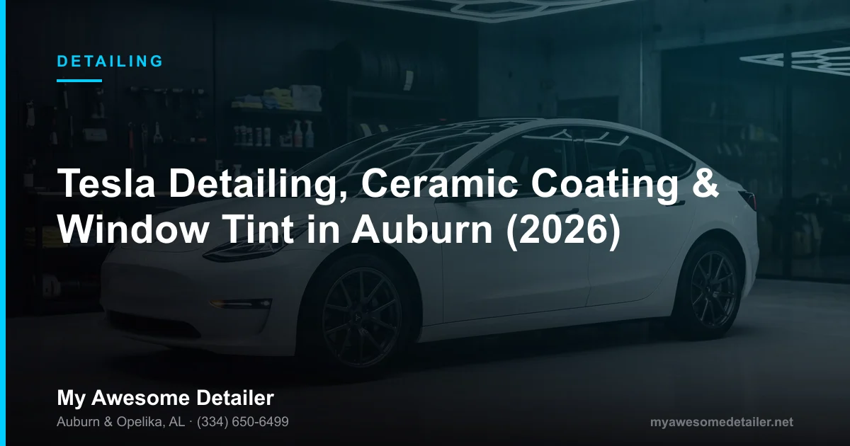 Tesla getting ceramic coating, PPF, and ceramic window tint at My Awesome Detailer in Opelika, Alabama