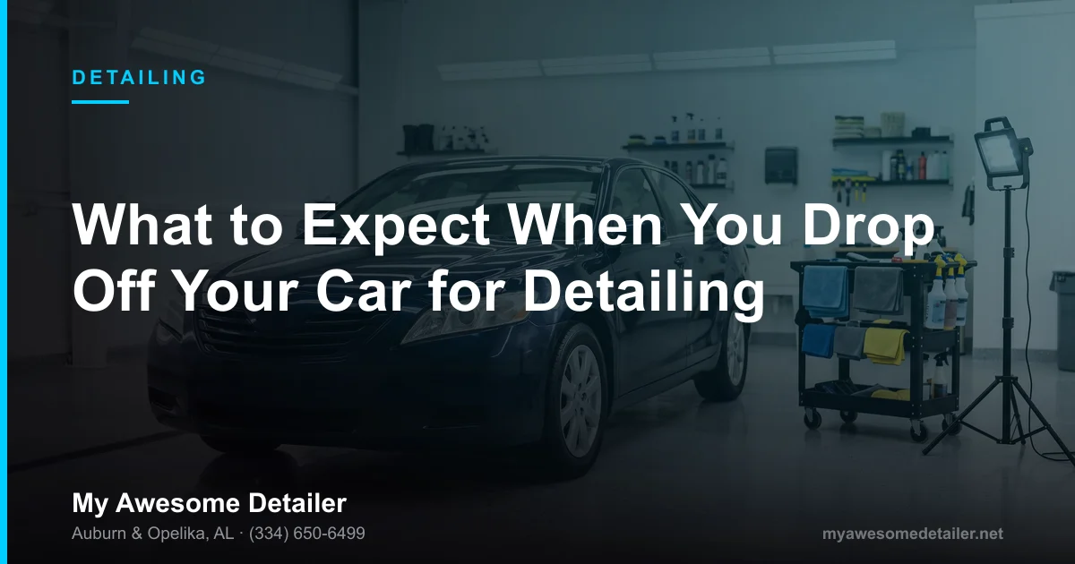 What to expect when dropping your car off for detailing: car in a detailing studio bay, My Awesome Detailer, Opelika AL