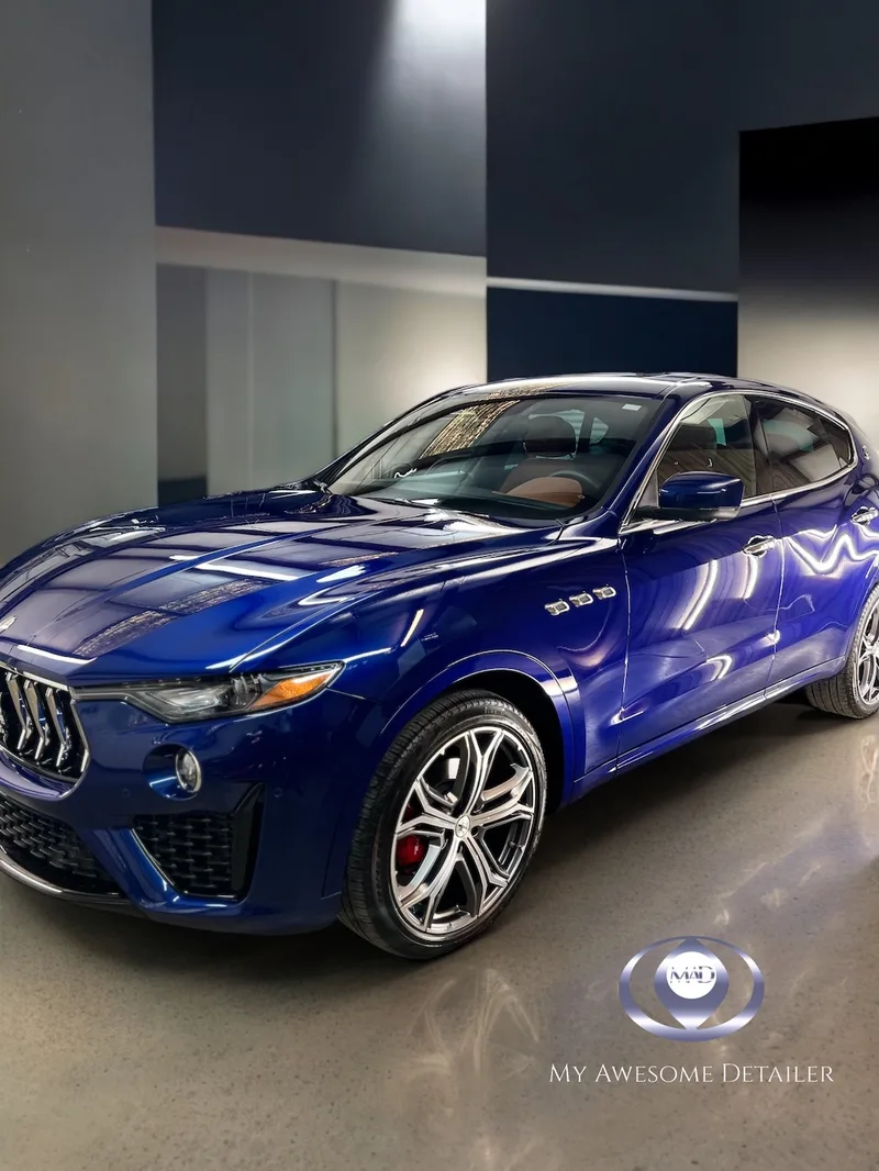 Blue Maserati Levante with full front PPF
