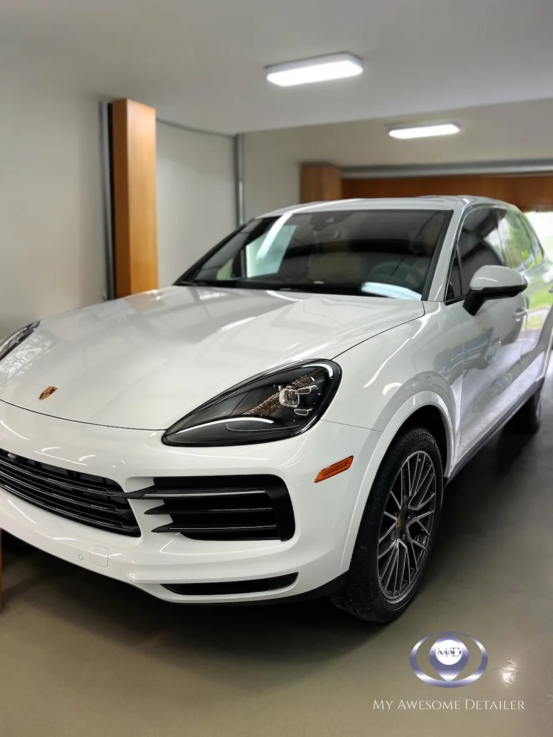 White Porsche Cayenne PPF installation