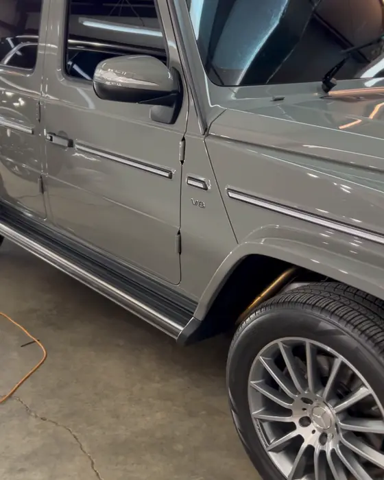 A gray Mercedes G-Class in our shop after ceramic coating